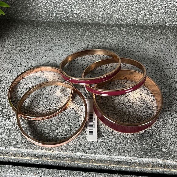 NWT Charming Charlie Rose Gold Bangle Bracelet Set Boho Hippie Fashion Jewelry - Picture 3 of 4